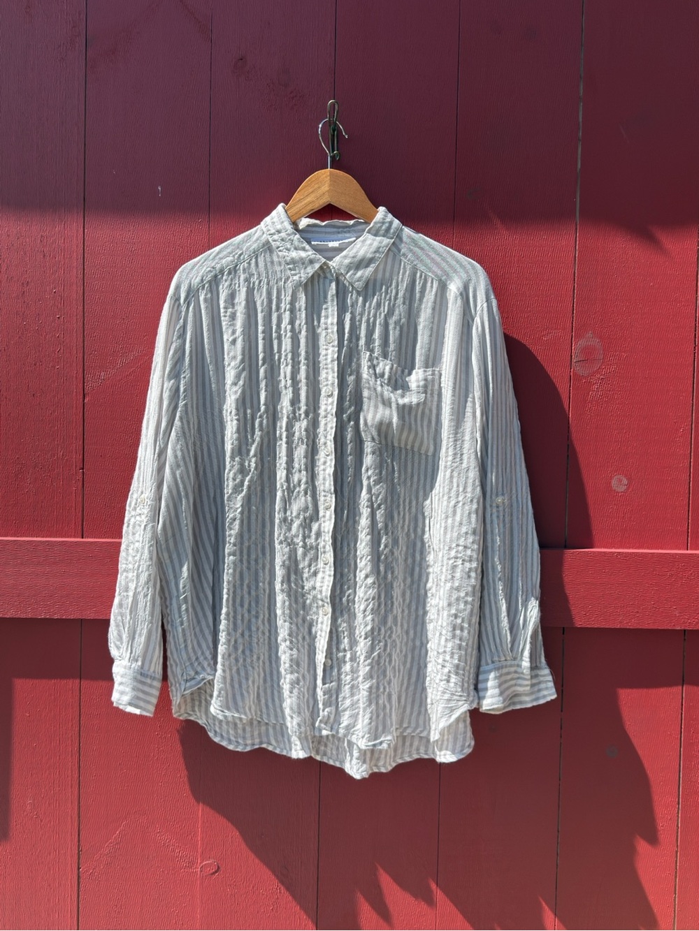 Light Gray Striped women’s Button-Up Shirt